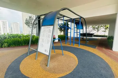 a bus stop with a sign in the middle at Deluxe Seaview Georgetown Penang @ ComfyLux Homestay in Jelutong