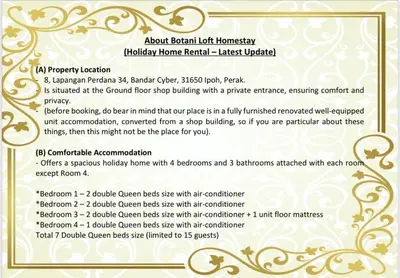 a menu for a restaurant with a fancy pattern at BOTANI LOFT HOMESTAY in Ipoh
