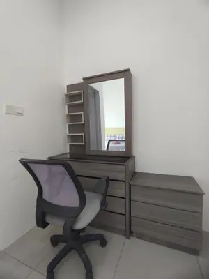 a desk with a chair and a mirror at Ipoh Tambun Sunway next to Heaven Spacious Luxury Home in Kampong Batu Lapan