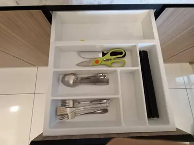 a white box with scissors and other items in it at The Horizon Ipoh Dual L13 by Grab A Stay in Ipoh