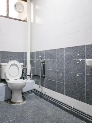 a bathroom with a toilet and a sink at Cheerful Guesthouse #Adventist#BudgetStay in George Town