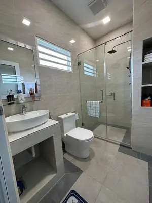 a bathroom with a toilet and a sink and a shower at Tiny House PT82 Kg Gumut Tambahan in Kalumpang