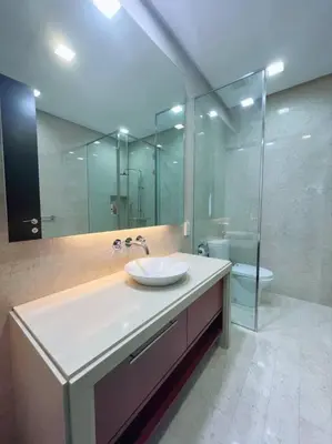 a bathroom with a sink and a shower and a toilet at Strait Quay Marina Cozy Suite with Bathtub by Uptrend Home Management in Tanjong Tokong