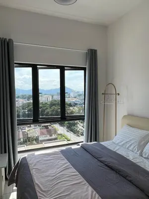 a bedroom with a bed and a large window at BlissFul Homestay_Horizon@IPOH in Ipoh