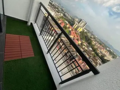 a view of a balcony with a view of a building at Seri Ipoh - Horizon Apartment in Ipoh