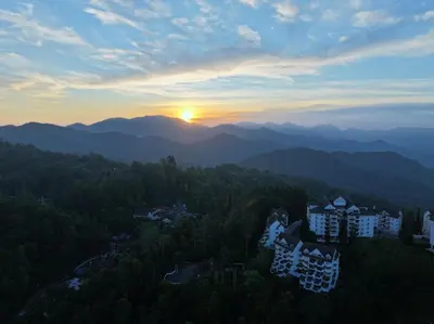 an aerial view of the mountains at sunset at Silverpar B5-5-1 Mountain View(walk up 2 floor up) in Bukit Fraser