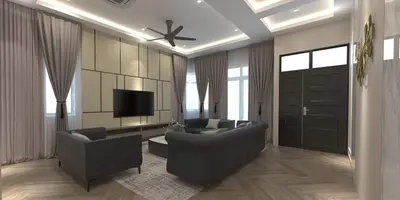 a living room with two couches and a television at coolvibes homes in Cameron Highlands