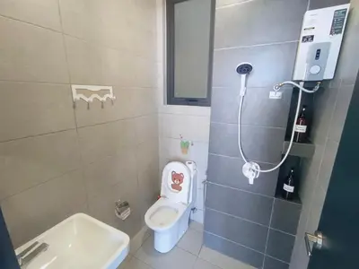 a small bathroom with a toilet and a shower at Infinity Pool, Georgetown, Up to 11 Pax, 3 Bedrooms, 2 Bathrooms, 2 Car Parks by Star Home in Jelutong