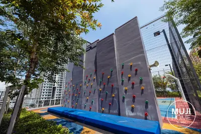 an indoor climbing wall in front of a building at MUJI X Rilakkuma Seaview 3BR Georgetown with TV Box in Jelutong