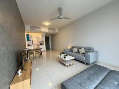 a living room with a couch and a table at Rooftop - Sky Pool - 2BR Premium Homestay - Georgetown \u57ce\u5e02 6 pax in George Town