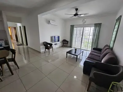 a living room with a couch and chairs and a table at Seberang Jaya Family Pool Homestay Near Hospital 3 Bedroom Aircond 2 Bathroom & Family Room Aircond in Permatang Janggus