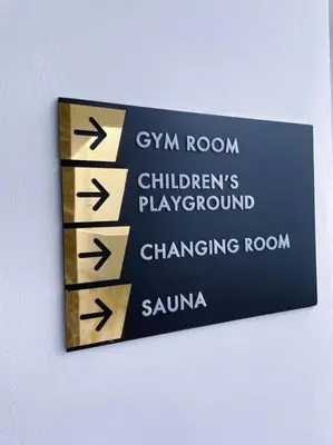 a sign on a wall with arrows on it at Beacon Suites #Georgetown #RoofTopPool #23 #2Bedrooms in George Town