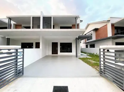 a white house with a gate in front of it at BrandNew Modern Cozy House@ALMA NEAR JUSCO in Bukit Mertajam