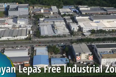 an aerial view of a city with the words ayam lepas free industrial zone at Queensbay Mall, Up to 5 Pax, 2 Bedrooms, 1 Bathroom, 1 Car Park by Star Home in Bayan Lepas