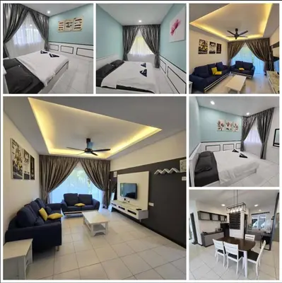 a collage of four pictures of a hotel room at D'Gaya Homestay Quintet Cameron Highlands in Tanah Rata