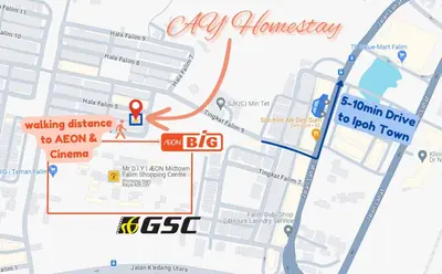 a map of the city of hamburg with a walking distance to a clinic at AY Homestay Midtown Falim in Ipoh