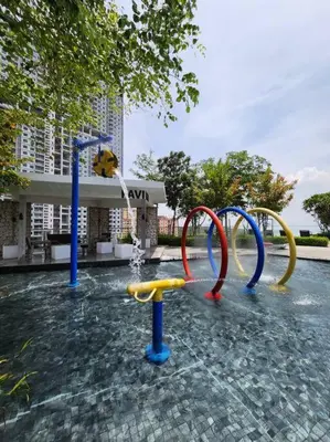 a water park with a bunch of water slides at Modern Luxe Island Suites #3BR in Jelutong