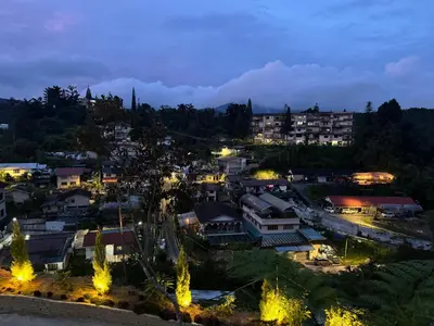 an aerial view of a city at night at Gold Crest Cameron Highlands in Tanah Rata