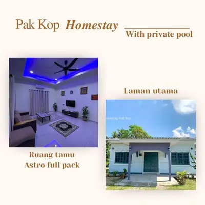 a collage of two pictures of a house at ISLAMIC Pak Kop Homestay with private pool in Nibung Tebal
