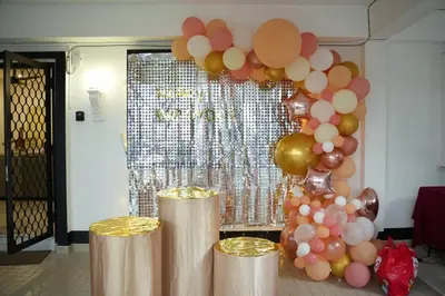 a bunch of balloons in front of a door at 35 Home4Stay Tanjong Bungalow Wedding BBQ Near Beach restaurant in Tanjung Bungah