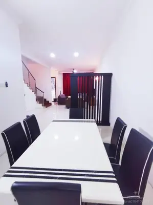 a conference room with a white table and chairs at 162 Home4Stay Deluxe Big 3story 6Rooms 20pax Wedding USM Arena Bridge in Gelugor