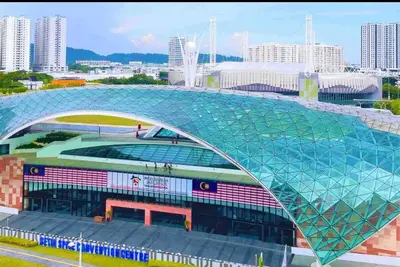 a view of a stadium with a glass roof at Arena Spice Guesthouse in Bayan Lepas