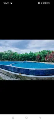 a large blue swimming pool with trees in the background at Idea Homestay 3 in Chemor
