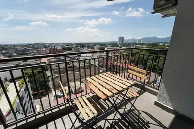 a balcony with a bench on top of a building at SIDE CONTRUCTION MODERN DESIGN@THE MAJESTIC IPOH in Ipoh