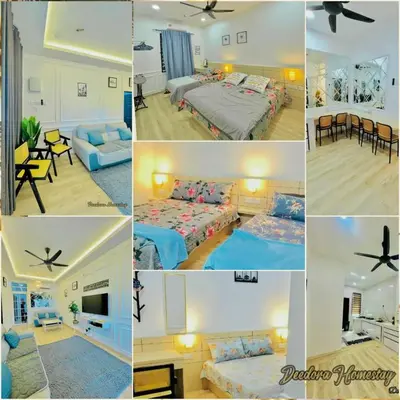 a collage of pictures of a bedroom and a living room at Homestay DEEDORA in Seri Manjung