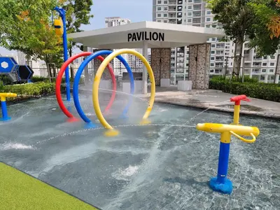 a water park in a city with a water fountain at Luxurious Modern Suite at Urban Suites Georgetown by SuperStay in Jelutong