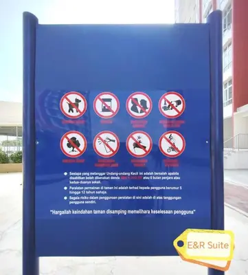 a blue sign with prohibiting signs on it at Anderson, Ipoh at E&R Suite in Kampong Simee