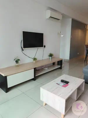 a living room with a flat screen tv on the wall at The Majestic Condo Ipoh Home Fairy 1 in Ipoh