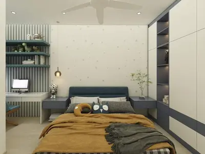 a bedroom with a large bed and a desk at Booyen hills in Tanah Rata