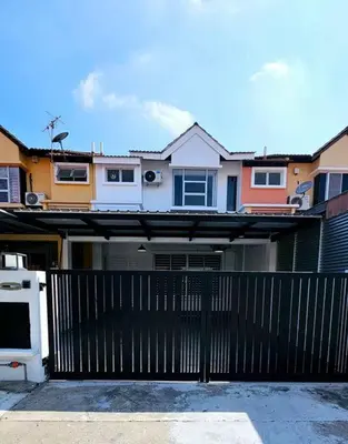 a house with a black gate and a fence at IKEA Modernism House 10Pax`Near Icon City in Bukit Mertajam