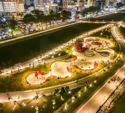 an aerial view of a park at night at Pengo Homestay Georgetown in George Town