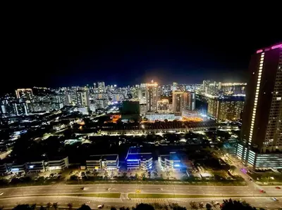 a view of a city at night with lights at Industrial Style 2 Bedroom Unit Urban Suites Georgetown Sea View Jelutong in Jelutong