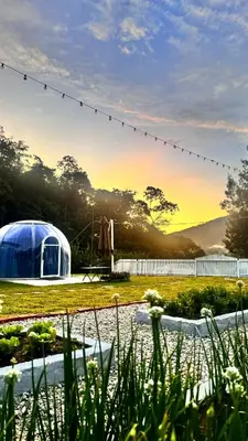 a garden with a dome tent in a field at The Starry Dome Couple Room in Cameron Highlands