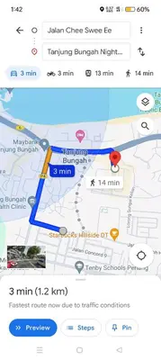 a screenshot of a google maps page with a map at Sterling Homestay in Tanjung Bungah