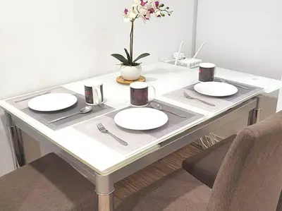 a white table with plates and utensils on it at Exclusive Studio, 20th, 5pax, Gurney, Mansion One, Gleneagle Hospital in George Town