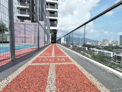 a walkway with a floor in the middle of a city at 2 Rooms Apartment, 4 to 5 pax at Urban Suites by SuperStay in Jelutong