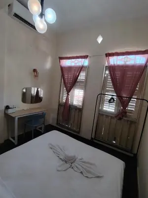 a bedroom with a bed and two windows at Georgetown Guest House 37 in George Town