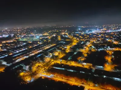 an aerial view of a city at night at Happy Homestay TheVenus Sitiawan in Sitiawan