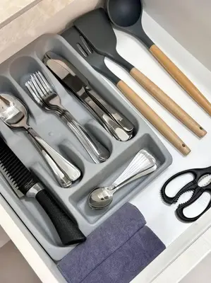 a tray with silver utensils in a drawer at URBAN Georgetown 9Pax 4QueenBed 3Bedroom 2Bath 2carparks in Jelutong