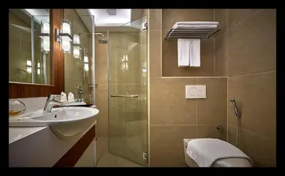 a bathroom with a shower and a sink and a toilet at Cititel Express Penang in George Town