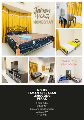 a collage of pictures of a room with a bed and a table at No 115 Homestay Tasik Raban Lenggong in Kampong Kuala Chegar