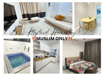 a collage of pictures of a living room and a kitchen at KN Homestay in Butterworth