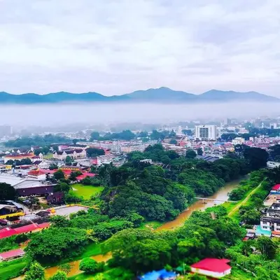 an aerial view of a city with a river at feelslikehome Paloh Residence Ipoh-for 4 to 6pax in Ipoh