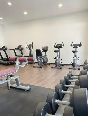a gym with several rows of exercise machines at Mizu Homestay Kea Farm 10mins to BOH in Cameron Highlands