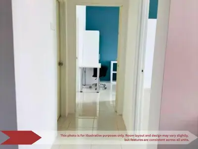 a hallway with a mirror and a sink in a room at The Anderson Haven Family Suites - Ipoh 2-bedroom Apartment in Ipoh
