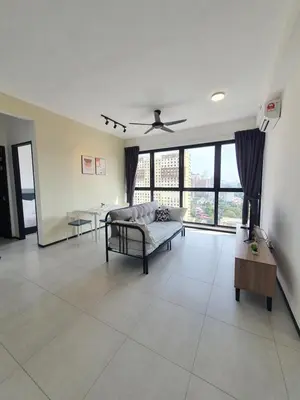 a living room with a couch and a large window at View of Whole Georgetown Sea&City View 3BR-12 a27 in Jelutong